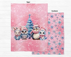 Pastel Xmas Friends Pink Blanket Panel